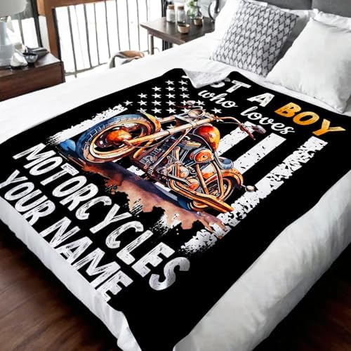 Personalized Motorcycle Gifts for Boys Men, 30x40 Inches Cool Throw Blanket for Kids Motorbike Lovers Motorcycle Riders, Custom Black Soft Blankets for Couch Sofa Bed Travel - Image 2