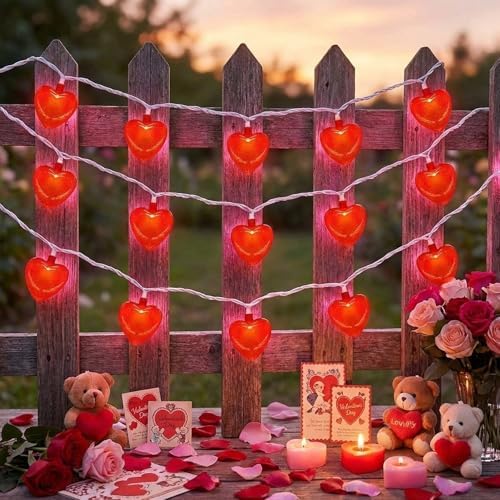 Valentines Decorations - Red Heart String Lights, 8.5Ft LED Valentine Heart Lights 3D Red Heart String Lights for Valentines Propose Wedding Anniversary Birthday Home Party Decor, 0.48W - Image 5