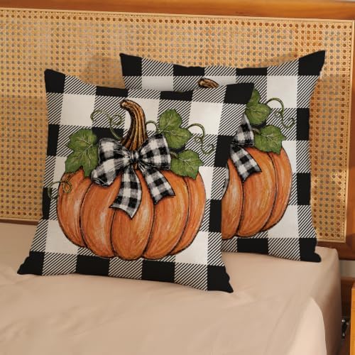 Fall Orange Pumpkin Buffalo Plaid Pillow Covers 18x18 Set of 2 - Image 3