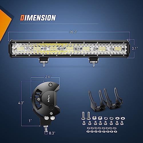 Nilight 20 Inch 420W Triple Row Flood Spot Combo 42000LM Light Bar Driving Boat Led Off Road Lights with Front License Plate Frame Bracket and Switch Wiring Harness Kit