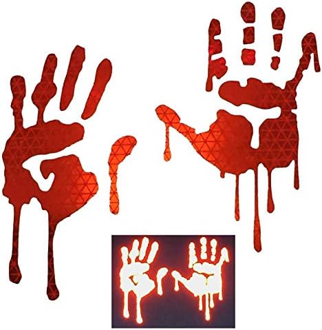 customTAYLOR33 High Intensity Grade Reflective Bloody/Dripping Hands Decals for Helmets, Windscreens, Rear Windows, Bumper Stickers (12" Height (Adult Size), Red)