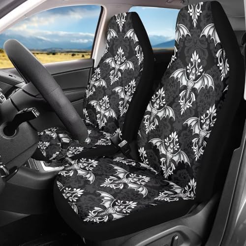 Halloween Bat Car Seat Covers 2 Pcs Breathable Front Seat Cover Stretch Polyester Fabric Cover Easy to Install Car Accessories Universal for Cars Truck SUV Van