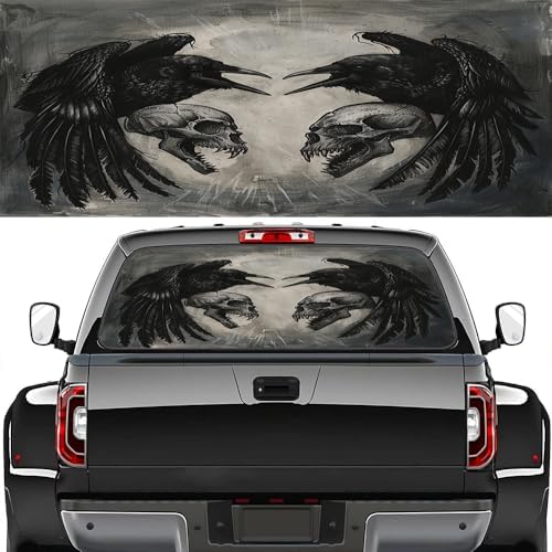 Retro Crow Rear Window Decal Wrap Graphic, Gothic Bird Animals Abstract Skeleton Vinyl Window Film Truck Back Window Decals,Pickup Trucks Back Window Stickers 66 x 22 inch
