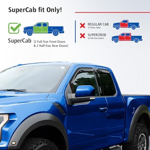 Goodyear Shatterproof in-Channel Window Deflectors for Ford F150 Raptor 2017-2020 SuperCab, Rain Guards, Window Visors for Cars, Vent Deflector, Car Accessories, 4 pcs - GY007734