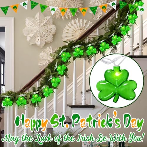 St Patricks Day Decorations - Led Shamrock String Lights, 8.5Ft Clear Shamrock Lights Plug in St Patricks Day Lights for Irish St. Patrick's Day Home Yard Bar Party Decor, 0.48W LED Energy Efficient - Image 3
