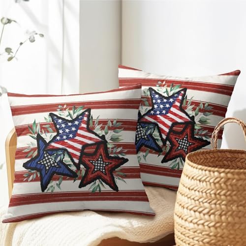 4th of July Pillow Covers 24x24 Set of 2, Patriotic Throw Pillow Covers Independence Memorial Day Pillowcase, Summer Stripes Decorative Fourth of July Cushion Case Couch for Indoor Outdoor Home Decor - Image 7
