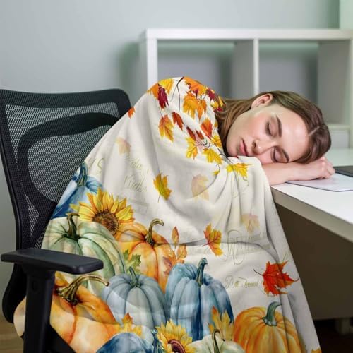 DecorLovee Fall Thanksgiving Blanket 50"x80", Reversible Blue Green Yellow Throw Blanket for Couch/Bed, Pumpkins Maple Leaf Lightweight Soft Throw Blankets for Adult, Warm Fuzzy Blankets for Winter - Image 7