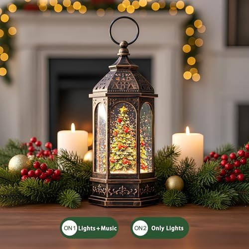 Christmas Snow Globe Lantern Water Glittering Christmas Tree with Cardinal, USB Lined/Battery Operated Lighted Lantern for Christmas Festival Decoration Gifts - Image 3