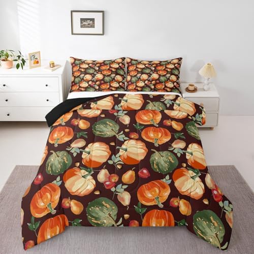 Erosebridal Pumpkin Comforter Set for Girls Toddler Boys Farmhouse Fall Harvest Decor Bedding Queen, Thanksgiving Decorations Bedding Comforter Sets for Adults Autumn Decorations for Home - Image 3