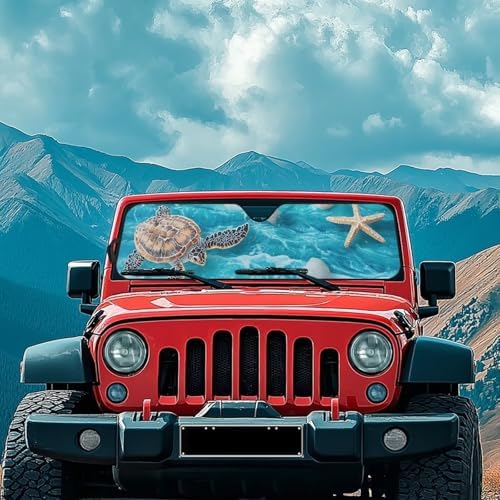 Renewold Automotive Windshield Sunshade UV Heat Sunlight Reflecting Foldable Front Window Sun Visor Car Shade for Windshield Hawaii Sea Turtle Easy Install Sun Shield for Jeep Wrangler Gladiator JT