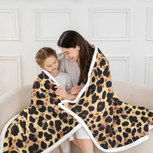 Leopard Print Sherpa Blanket Cheetah Skin Print Throw Blanket Bedroom Living Room Soft Cozy African Wild Animal Blankets Decor for Bed Couch Sofa Black Orange Brown Flannel Blankets 30"x40" - Image 2