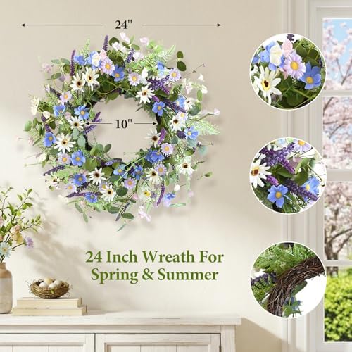 24 Inch Fall Wreath for Front Door Full Artificial Daisy Wreath - Image 2
