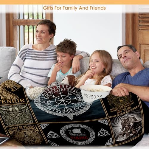 Viking Throw Blanket for Boys Men, Viking Gifts for Adults, Vegvisir Yggdrasil Theme Print Decor for Home Bedroom Living Room Couch Sofa 50"x60" - Image 5