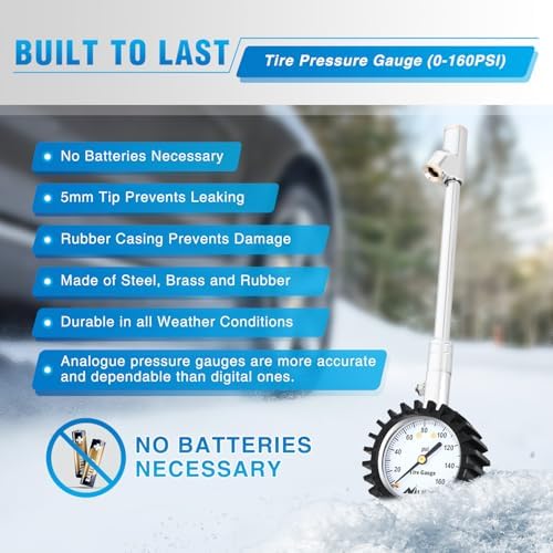 Nilight Tire Pressure Gauge 160PSI Dual Head Stainless Steel Heavy Duty