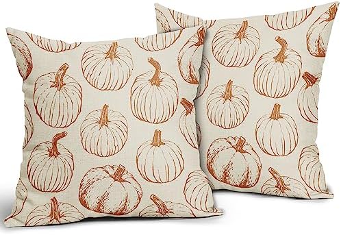 Fall Pillow Covers 18x18 Set of 2 Burnt Orange Pumpkin Harvest - Image 2