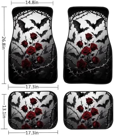Gothic Rose Car Floor Mats Halloween Bat Rose Thorn All Weather Car 1st & 2nd Row Floor Mats Interior Carpet Gradient Gothic Bat Flower Universal for Sedan Car Trucks