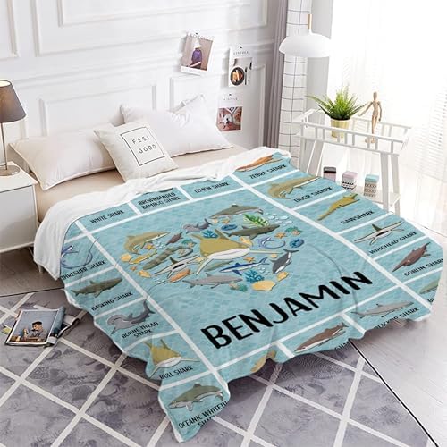 Shark Custom Name Blanket Gifts for Girls Boys Women - Super Soft Cozy Warm Throw Sheet for Couch Bed Sofa Office Decor All Season 60"x80" for Adult - Image 4