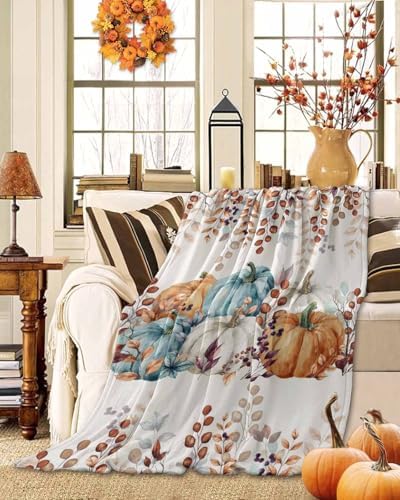 DecorLovee Orange Teal Brown Fall Blanket 50"x80", Reversible Vintage Thanksgiving Throw Blanket for Couch/Bed, Botanical Lightweight Soft Throw Blankets for Adult, Warm Fuzzy Blankets for Winter - Image 2