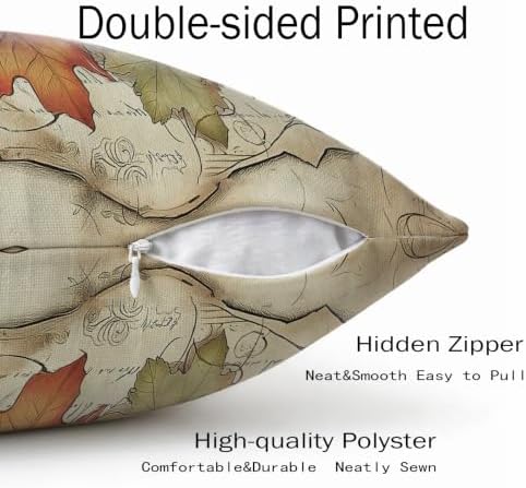 Fall Thanksgiving Pillow Covers 24x24 Set of 2, White Orange Pumpkin Maple Leaves Harvest Autumn Decorative Throw Pillow Cases Outdoor Vintage Rustic Farmhouse Decor for Sofa Couch Bed - Image 5