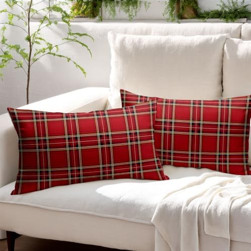 Christmas Plaid Lumber Pillow Covers 12x20 Set of 2 Red Highly Absorbent - Image 3