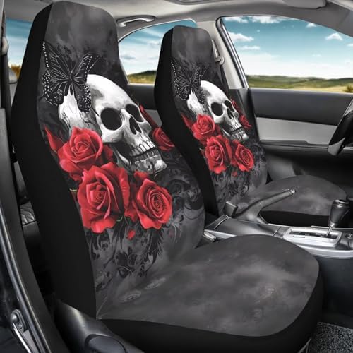 Bulopur Gothic Skull Automotive Seat Covers & Accessories Comfortable Car Seat Covers Set Breathable Stretchy Cloth Bucket Cushion Cover Halloween Car Decor
