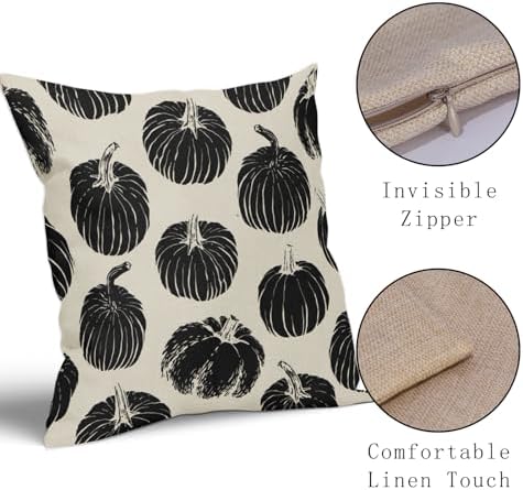 Black Pumpkin Fall Pillow Covers 18x18 Set of 2 Autumn Harvest Print Thanksgiving Decorative Throw Pillows Outdoor Farmhouse Cushion Case Seasonal Decor for Couch Sofa Bed - Image 4