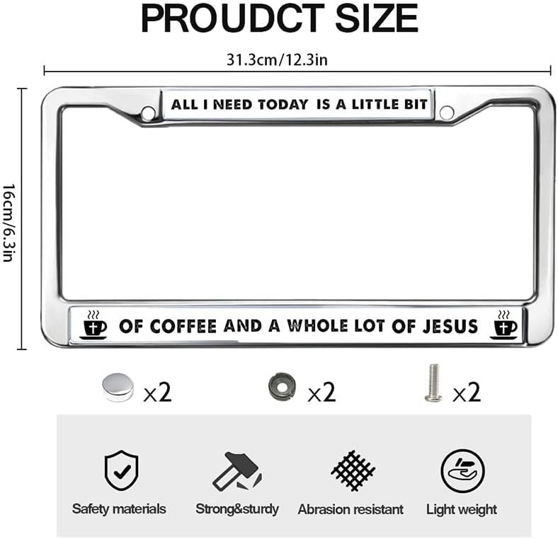 All I Need is Coffee and Jesus Rattle-Proof License Plate Frame Christian Coffer Lover License Plate Frame Cross and Love License Plate Frame for Thanksgiving