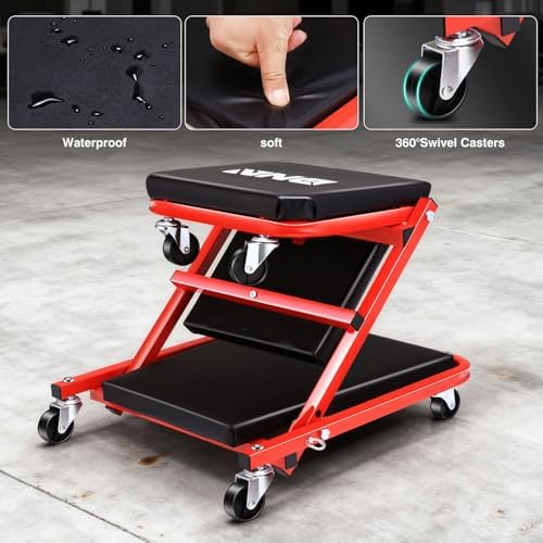 ‎DNA MOTORING TOOLS-00184 36 Inches 2 IN 1 Rolling Folding Car Creeper/Seat, 6 Pcs 2" Casters, 150kg Weight Capacity, Red - Image 5