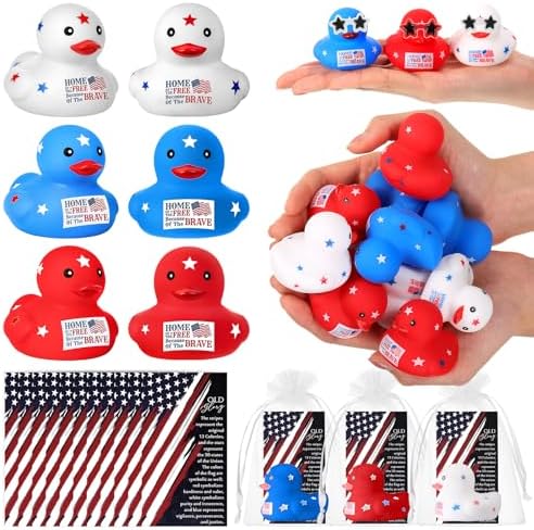 Liliful 48 Sets Patriotic Rubber Ducks Veteran Day Gifts by Liliful
