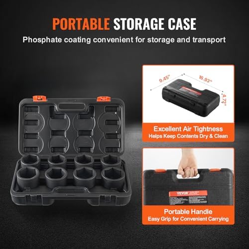 VEVOR Axle Nut Impact Socket Set - 3/4" Drive 6-Point 8-Piece SAE Spindle Nut Socket CR-MO Heat Treated Large Socket Set with Storage Case for Auto Repair, Removing or Installing Axle Nuts - Image 6