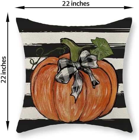 Fall Pillow Covers 22x22 Set of 2 Pumpkin Maple Leaves and Stripes Fall Decor Pillowcase Linen Autumn Thanksgiving Decorative Outdoor Throw Pillow Covers Farmhouse Cushion Case for Couch Home - Image 7