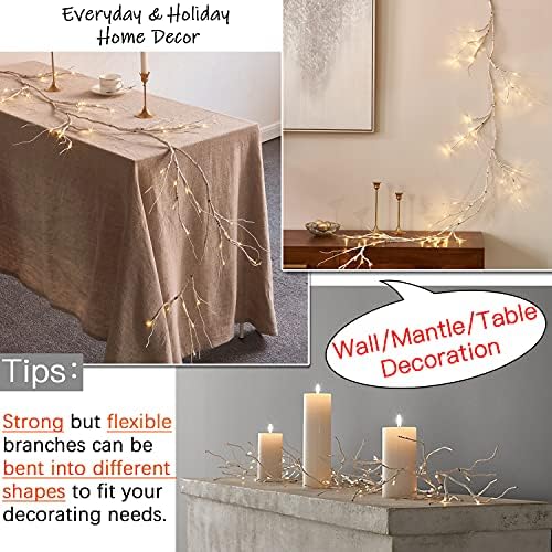 Fudios Lighted Birch Garland with Timer 48 LED Fairy Lights 6ft Battery Operated for Mantle Decor, Lit Christmas White Twig Garland Winter Home Wall Decoration Indoor Outdoor Use 1 Set - Image 2