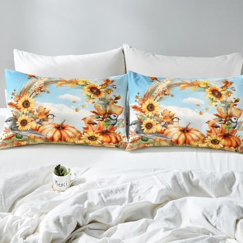 King Size Thanksgiving Comforter Set Sunflower Accessories Bedding, Kids Fall Decorations for Home Bedding Comforter Sets Autumn Decorations Fall Leaves Duvet Insert 3Pcs for Boys Girls Adults - Image 6