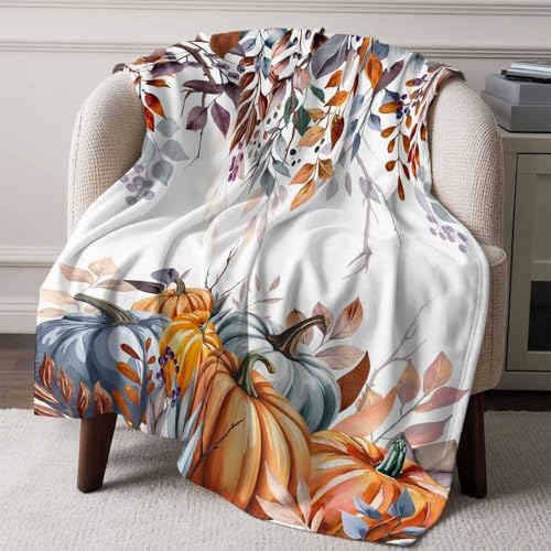 DecorLovee Orange Blue Fall Blanket 50"x60", Reversible Thanksgiving Throw Blanket for Couch/Bed/Camping, Maple Leaf Pumpkins Lightweight Soft Throw Blankets for Women, Warm Fuzzy Blankets for Winter - Image 6