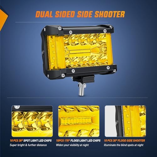 Nilight Side Shooter LED Lights 2PCS 4.3 Inch Yellow Beam with Wiring Kit