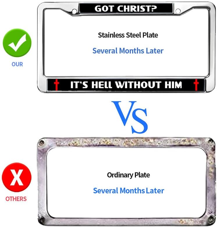 Without Christ is Hell License Plate Frame Anti-Theft Cross Christ Faith Rattle-Proof License Plate Frame God is Faithful Chrome License Plate Frame with Mounting Gift Kit