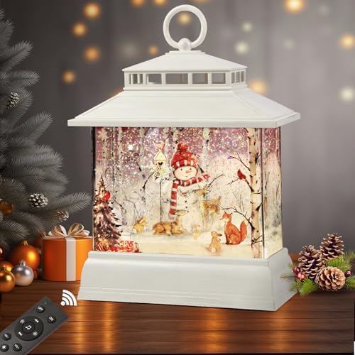 Christmas Snow Globe Lantern Water Glittering Lantern with 8 Songs & 6H Timer Romote Control Christmas Snow Globes USB & Battery Operated for Christmas Festival Decorations Gifts (Snowman) by Xyvoxme