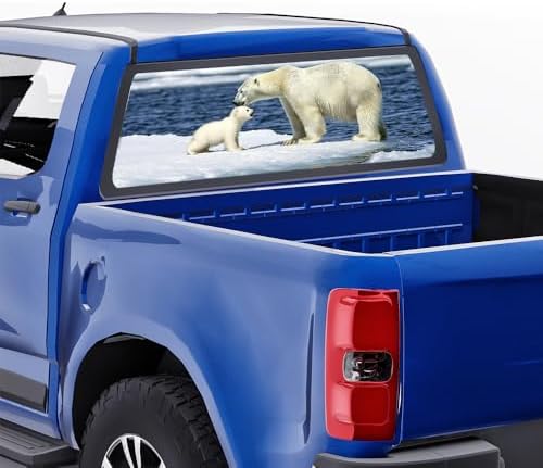 Nature Polar Bear Truck Back Window Graphics Decals, Modern Wild Animals Universal See Through Rear Window Vinyl Wrap Full Window Decals for Trucks SUV 66 x 22 inch