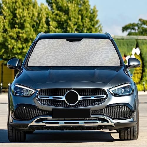 White Leopard Car Windshield Sun Shade Animal Skin Print Foldable Sunshade Front Window Visor Protector Blocks UV Rays Heat Keep Vehicle Cool (59 x 30 in)
