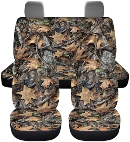 Abstract Forest Camo Print Car Seat Covers 4Pcs Front & Rear Breathable Seat Covers Universal Fits for Truck, Sedan, SUV Auto Interior Protector Car Accessories