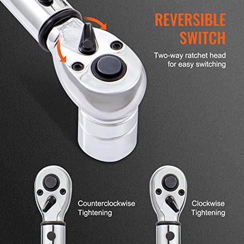 VEVOR 1/4-inch Drive Click Torque Wrench, 20-200in.lb/3-23n.m Mechanical Dual Range Scales, Dual-Direction Adjustable with Adapters Extension Rod - Image 5