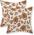 Fall Pillow Covers 18x18 Pack of 2 Orange Football Maple Leaves Pillowcase Thanksgiving Autumn Outdoor Decoration Throw Pillows Farmhouse Holiday Linen Fall Decor Cushion Case for Couch Sofa by Gohdiwh