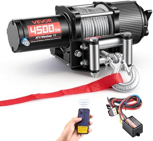 VEVOR 4500 lbs Electric Winch, 12V DC ATV/UTV Winch with Φ0.24 in x 39.4 ft Steel Wire Rope, Wireless & Wired Remote Control, IP54 Waterproof, Roller Fairlead Mount Plate for Towing ATV UTV Off-Road by VEVOR
