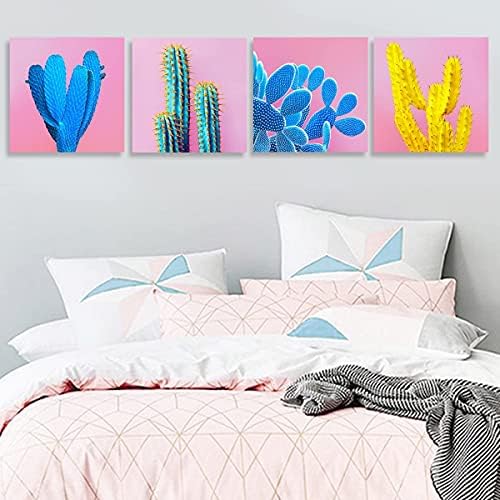 Cactus Wall Decor Bathroom Tropical Succulent Wall Art Boho Western Botanical Pictures for Living Room Bedroom Mexican Plant Canvas Prints Country Desert Flower Paintings Home Decoration 16x16”4Pcs - Image 6