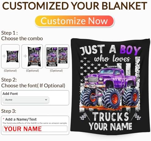 Personalized Truck Blanket for Kids Boys - 30x40 Inches Cute Throw Blanket Gifts for Truck Lovers - Custom Black Soft Fuzzy Car Blankets Stuff for Lap Couch Bed Travel - Image 3