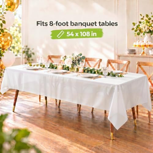 QIKSION 2 Pack White Plastic Table Cloth Disposable, White Tablecloth - Image 2