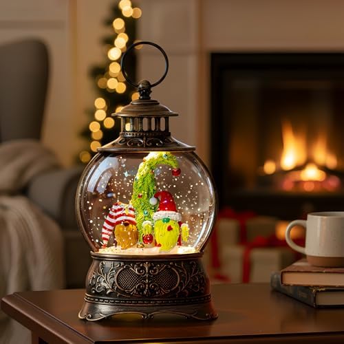 Christmas Snow Globes Christmas Water Lantern with Gnome Whimsical Christmas Tree, Music & 6H Timer, USB Lined/Battery Operated Lighted Lanterns for Xmas Festival Decoration Gifts - Image 6