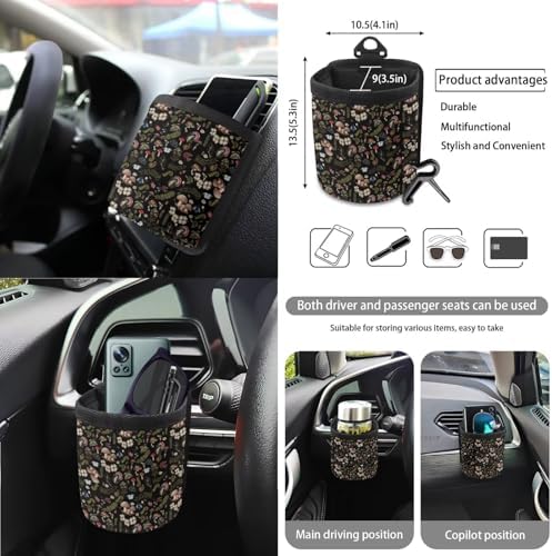 Cottagecore Mushroom Snail Moth Fern 15Pcs Car Seat Cover Full Set Car Steering Wheel Cover Seat Belt Cover Trash Bin Air Vent Storage Box Front Rear View Mirror Car Cup Holder Keychain