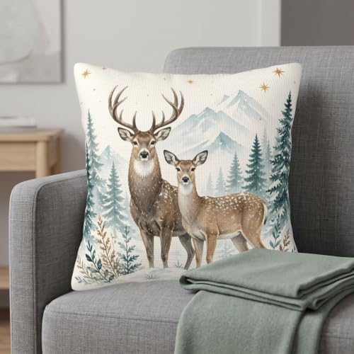KiuLoam Winter Reindeer Pillow Covers 24x24 Set of 2 Rustic Christma Decor - Image 2