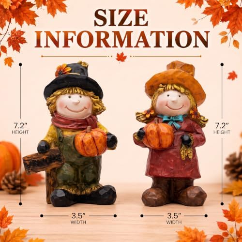 Topadorn Fall Scarecrow Figurines Set of 2, Thanksgiving Pumpkin Decor - Image 2